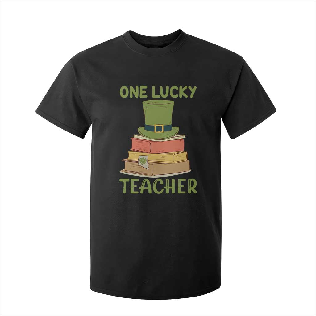 One Lucky Teacher St Patricks Day T Shirt For Kid Lepreachaun Hat with Books Reading TS02 Black Print Your Wear