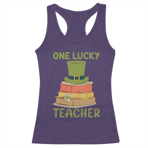 One Lucky Teacher St Patricks Day Racerback Tank Top Lepreachaun Hat with Books Reading TS02 Purple Print Your Wear