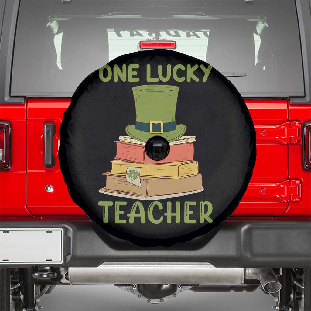 One Lucky Teacher St Patricks Day Spare Tire Cover Lepreachaun Hat with Books Reading TS02 Black Print Your Wear