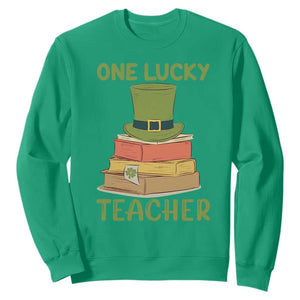 One Lucky Teacher St Patricks Day Sweatshirt Lepreachaun Hat with Books Reading TS02 Irish Green Printyourwear
