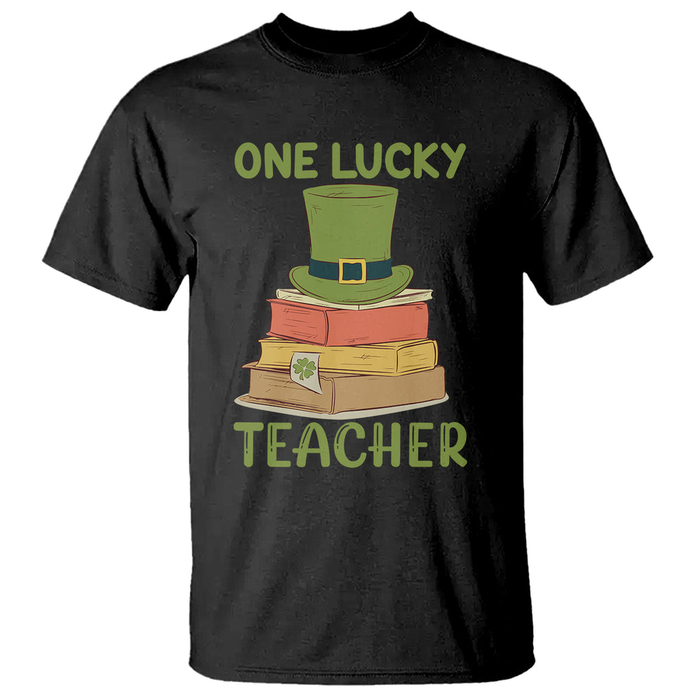 One Lucky Teacher St Patricks Day T Shirt Lepreachaun Hat with Books Reading TS02 Black Printyourwear