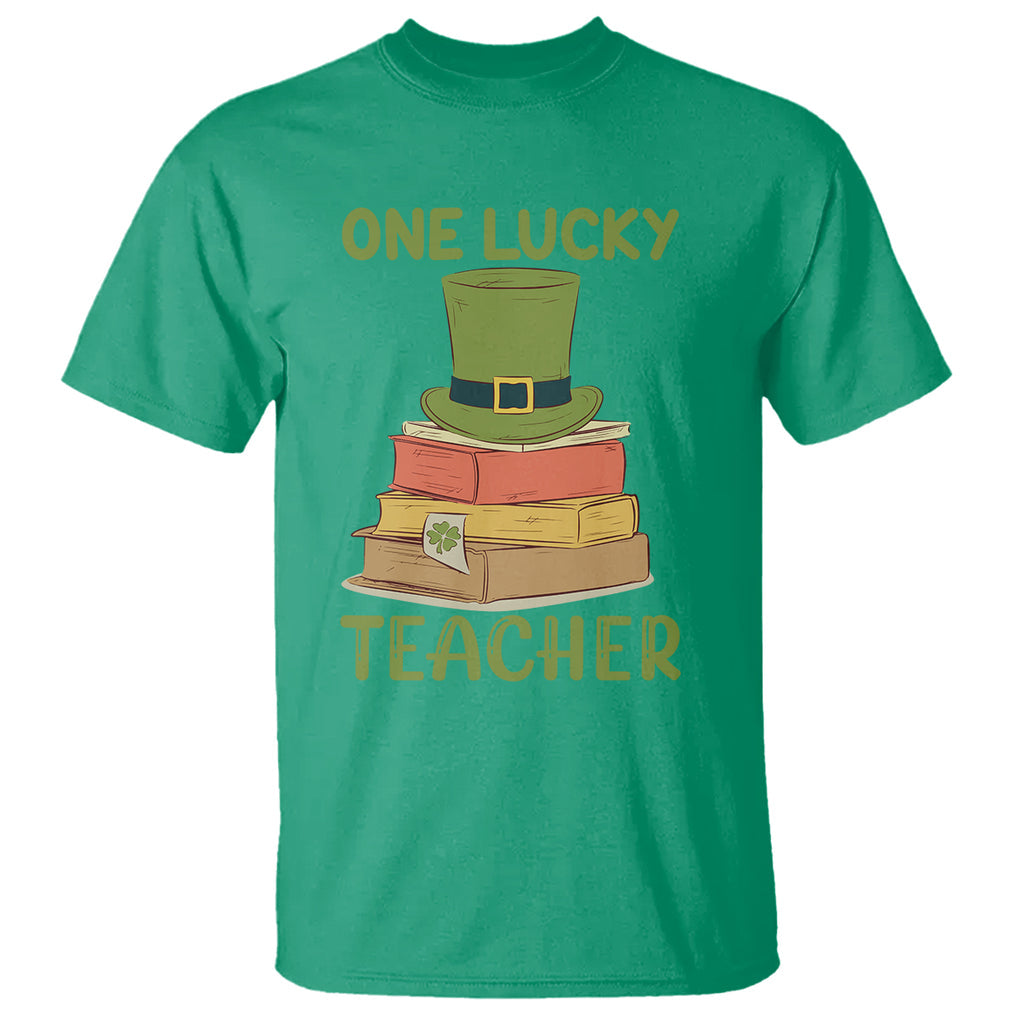 One Lucky Teacher St Patricks Day T Shirt Lepreachaun Hat with Books Reading TS02 Irish Green Printyourwear