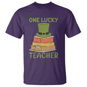 One Lucky Teacher St Patricks Day T Shirt Lepreachaun Hat with Books Reading TS02 Purple Printyourwear