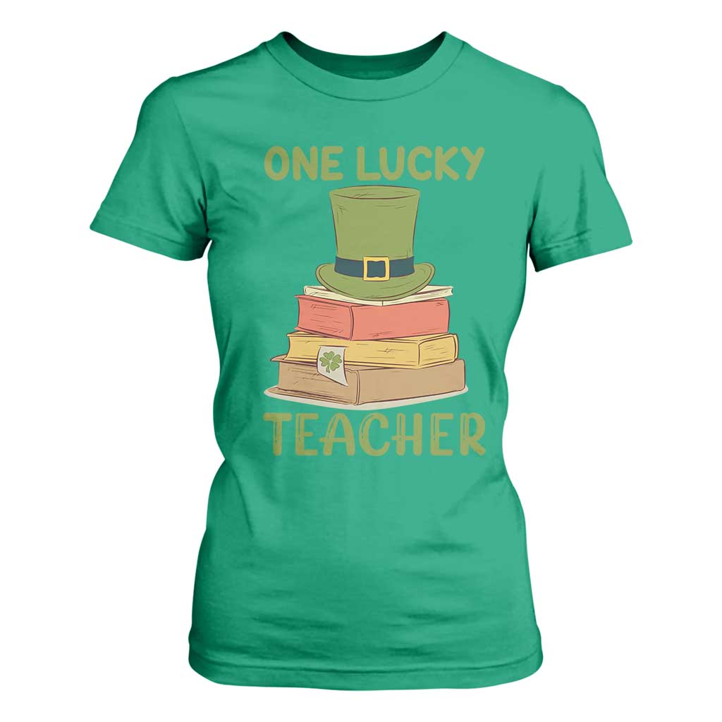 One Lucky Teacher St Patricks Day T Shirt For Women Lepreachaun Hat with Books Reading TS02 Irish Green Print Your Wear