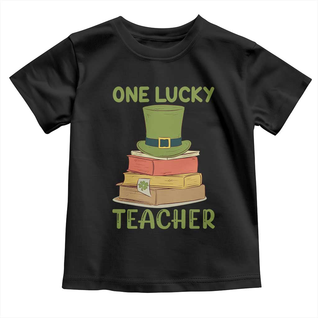 One Lucky Teacher St Patricks Day Toddler T Shirt Lepreachaun Hat with Books Reading TS02 Black Print Your Wear