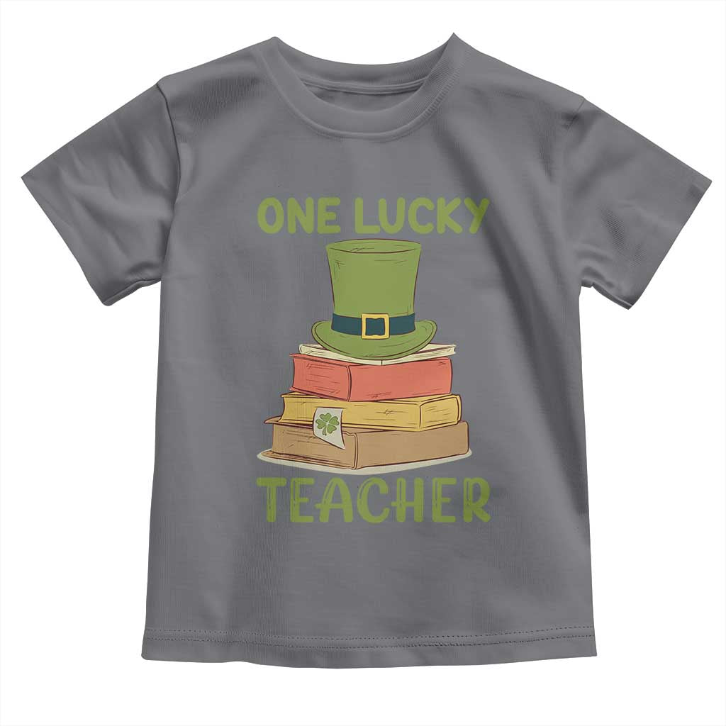 One Lucky Teacher St Patricks Day Toddler T Shirt Lepreachaun Hat with Books Reading TS02 Charcoal Print Your Wear