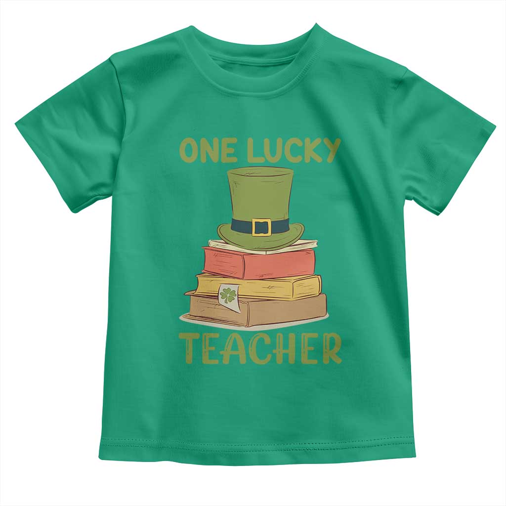 One Lucky Teacher St Patricks Day Toddler T Shirt Lepreachaun Hat with Books Reading TS02 Irish Green Print Your Wear