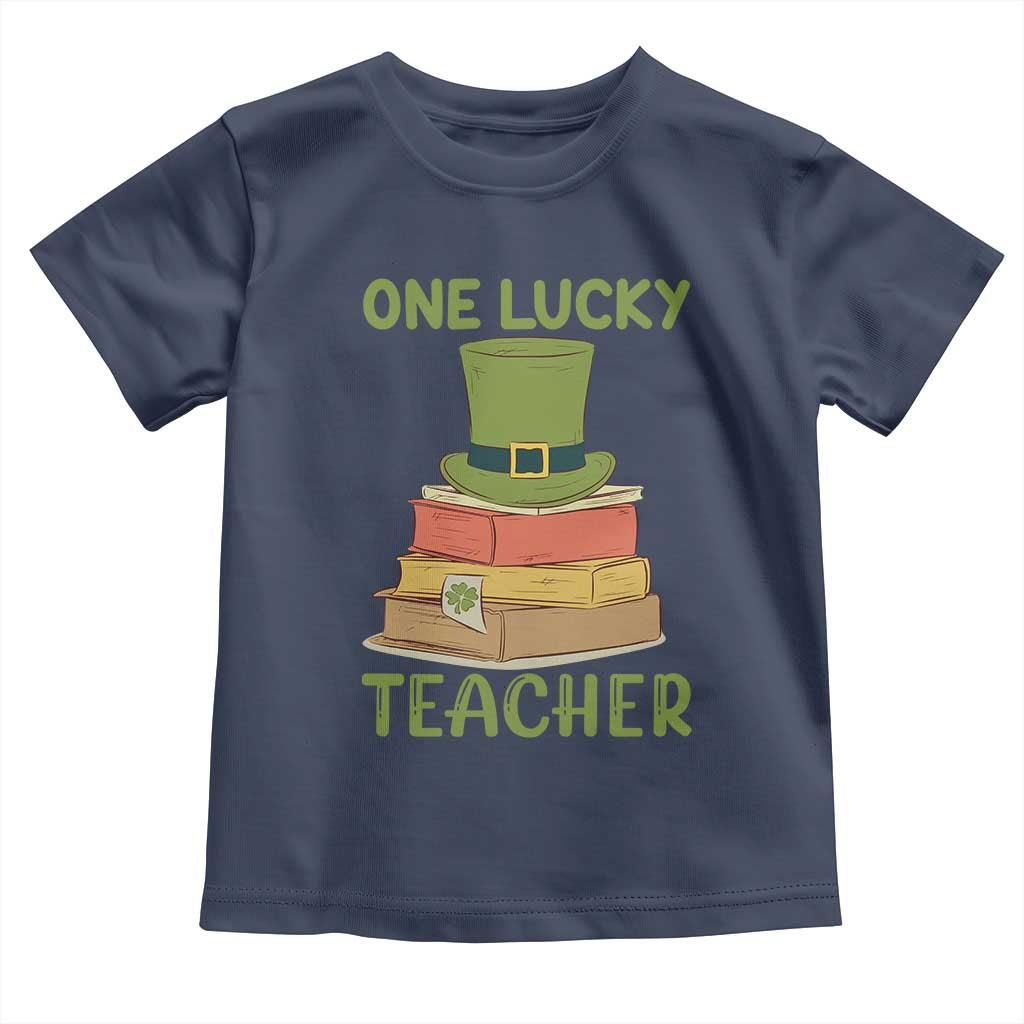 One Lucky Teacher St Patricks Day Toddler T Shirt Lepreachaun Hat with Books Reading TS02 Navy Print Your Wear