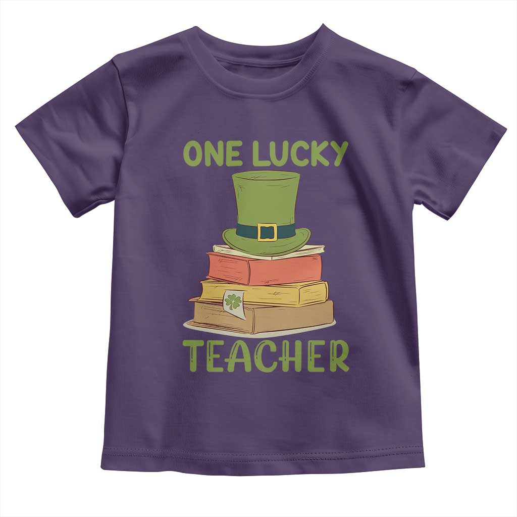 One Lucky Teacher St Patricks Day Toddler T Shirt Lepreachaun Hat with Books Reading TS02 Purple Print Your Wear