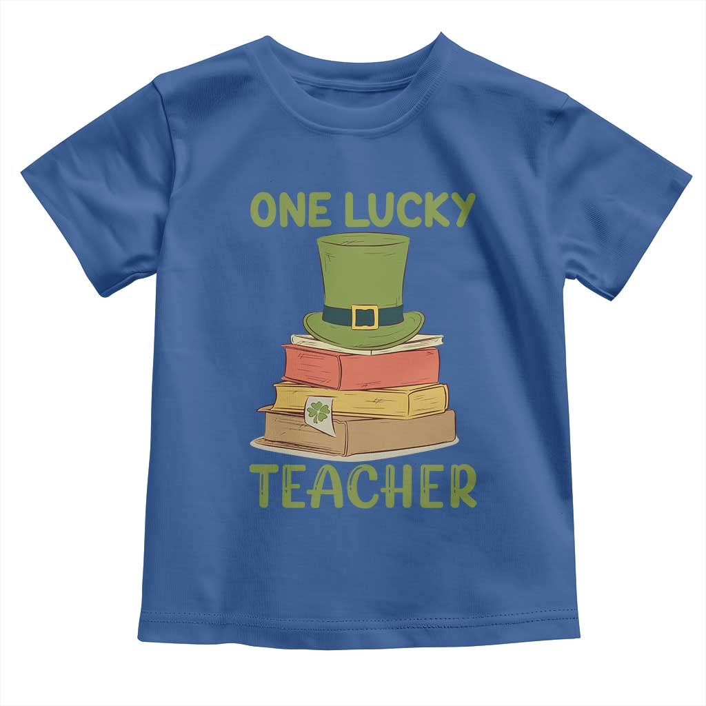 One Lucky Teacher St Patricks Day Toddler T Shirt Lepreachaun Hat with Books Reading TS02 Royal Blue Print Your Wear