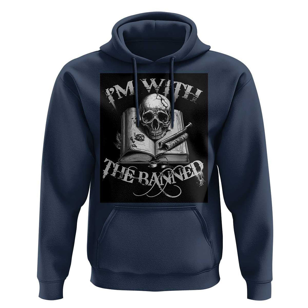 I'm With The Banned Skull Hoodie Banned Books Reading Lover Nerd TS02 Navy Print Your Wear