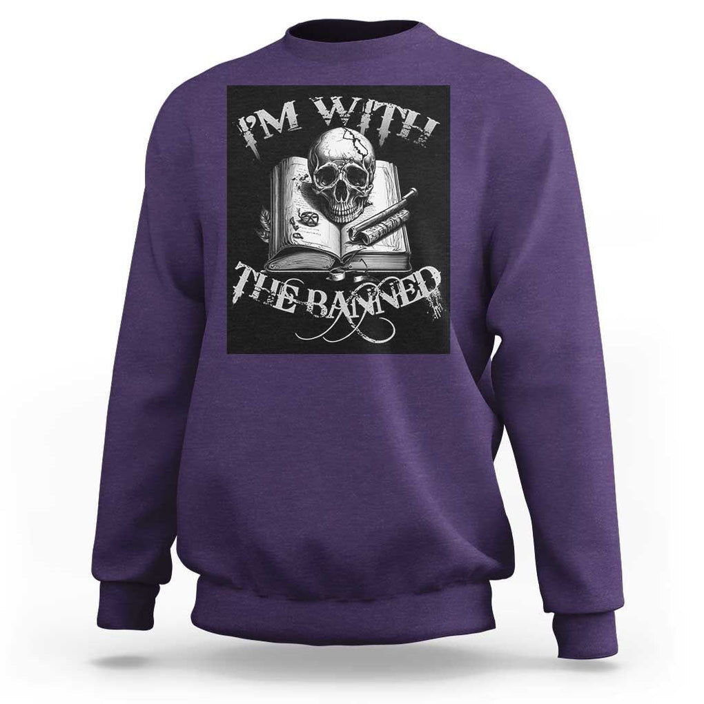 I'm With The Banned Skull Sweatshirt Banned Books Reading Lover Nerd TS02 Purple Print Your Wear