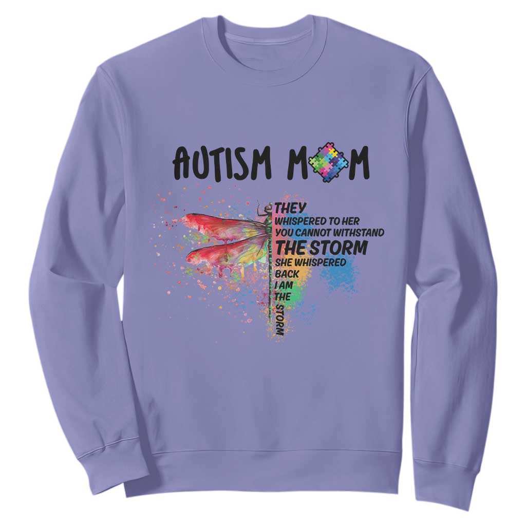 Autism Mom Sweatshirt She Whispered Back I Am The Storm Rainbow Dragonfly TS02 Violet Printyourwear
