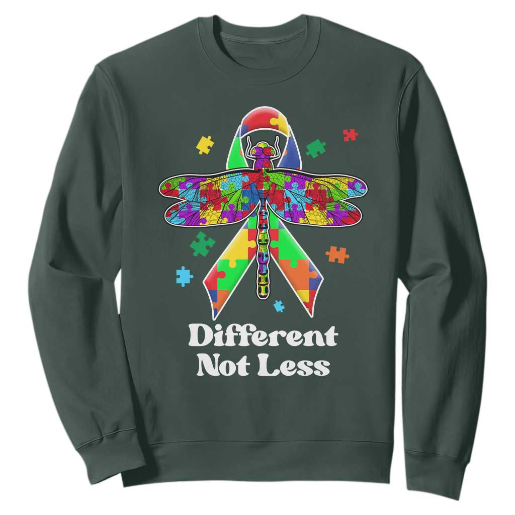Dragonfly Autism Awareness Sweatshirt Different Not Less Puzzle Piece TS02 Dark Forest Green Printyourwear