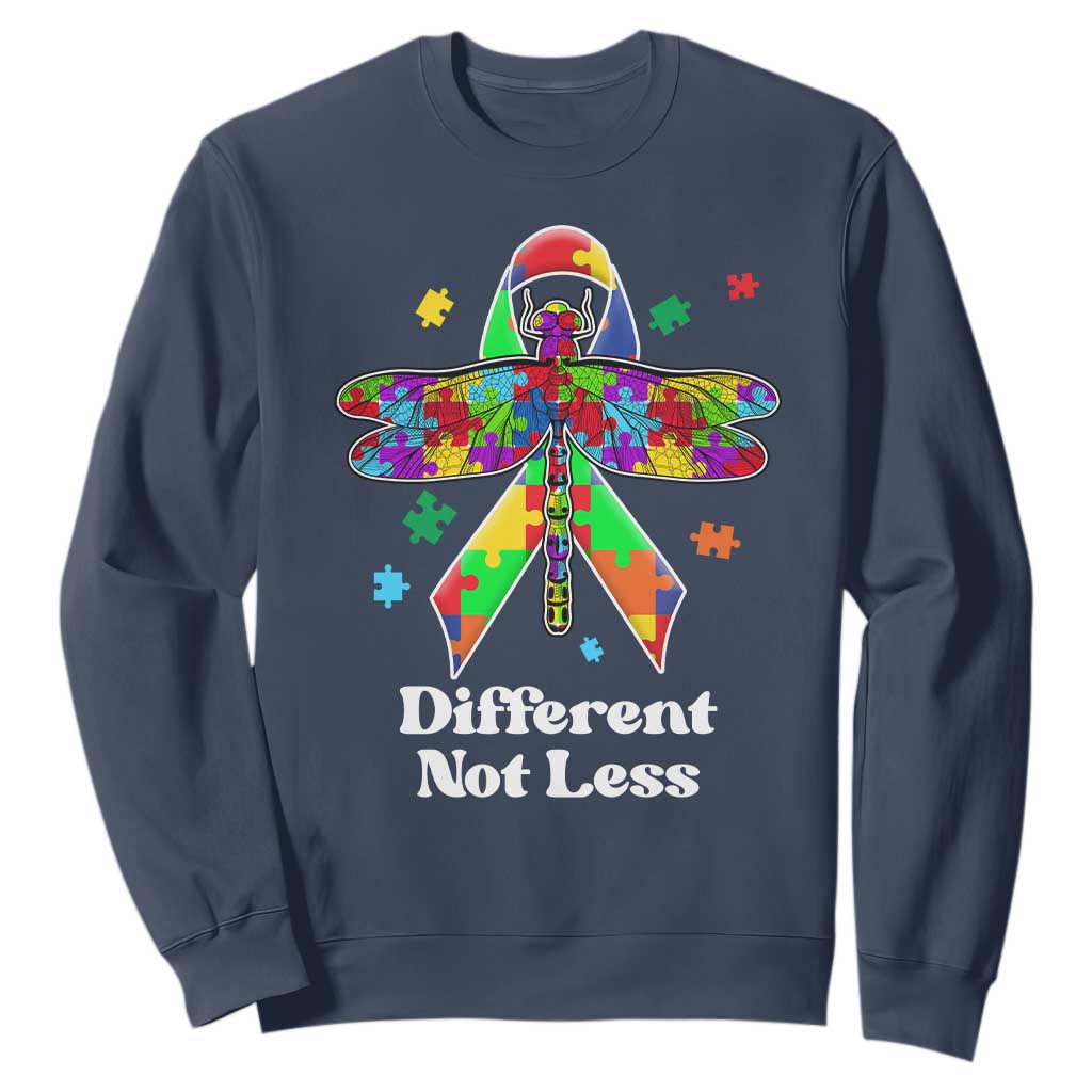 Dragonfly Autism Awareness Sweatshirt Different Not Less Puzzle Piece TS02 Navy Printyourwear