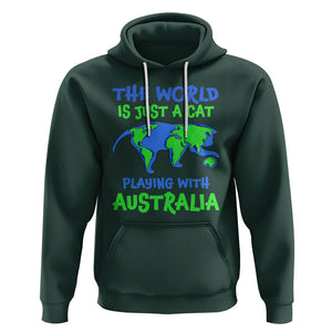 Funny Cat Hoodie The World Is A Cat Playing With Australia TS02 Dark Forest Green Printyourwear