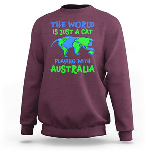 Funny Cat Sweatshirt The World Is A Cat Playing With Australia TS02 Maroon Printyourwear