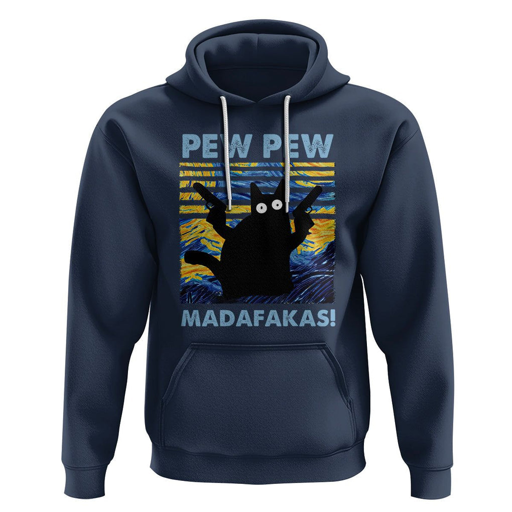 Funny Cat Hoodie Pew Pew Madafakas Retro Vintage Starry Night TS02 Navy Printyourwear