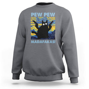 Funny Cat Sweatshirt Pew Pew Madafakas Retro Vintage Starry Night TS02 Charcoal Printyourwear
