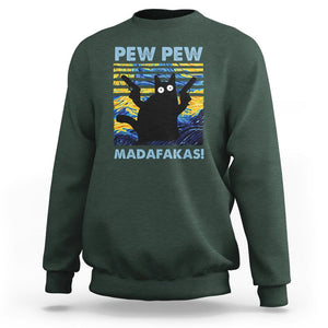 Funny Cat Sweatshirt Pew Pew Madafakas Retro Vintage Starry Night TS02 Dark Forest Green Printyourwear