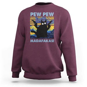 Funny Cat Sweatshirt Pew Pew Madafakas Retro Vintage Starry Night TS02 Maroon Printyourwear