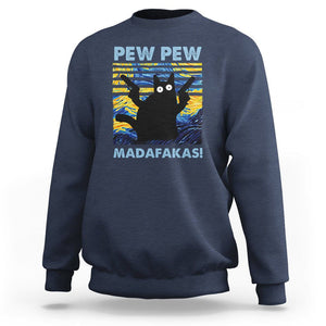 Funny Cat Sweatshirt Pew Pew Madafakas Retro Vintage Starry Night TS02 Navy Printyourwear