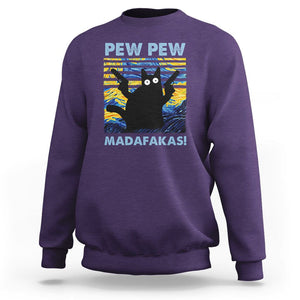 Funny Cat Sweatshirt Pew Pew Madafakas Retro Vintage Starry Night TS02 Purple Printyourwear