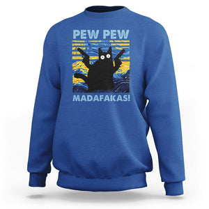 Funny Cat Sweatshirt Pew Pew Madafakas Retro Vintage Starry Night TS02 Royal Blue Printyourwear