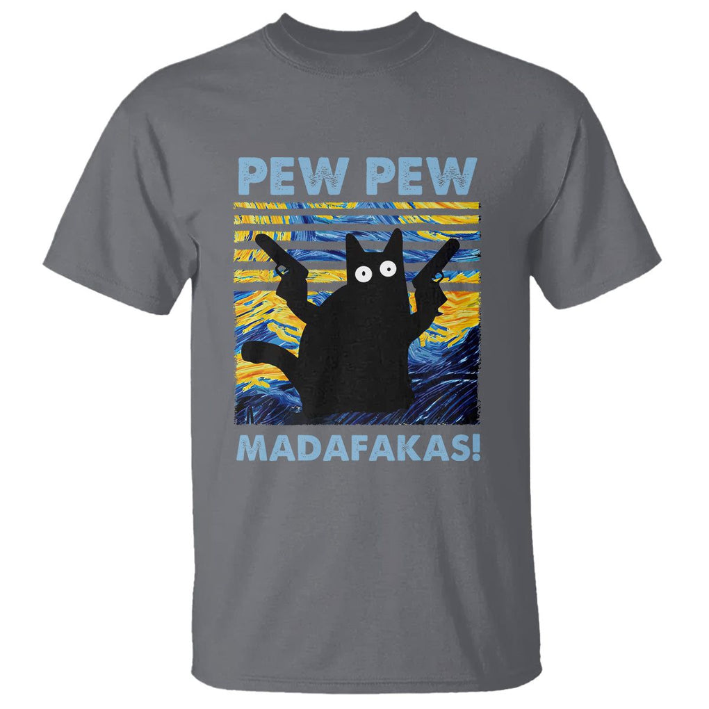 Funny Cat T Shirt Pew Pew Madafakas Retro Vintage Starry Night TS02 Charcoal Printyourwear