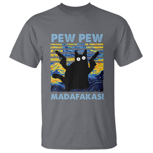 Funny Cat T Shirt Pew Pew Madafakas Retro Vintage Starry Night TS02 Charcoal Printyourwear