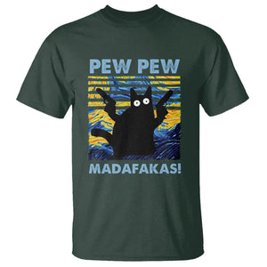 Funny Cat T Shirt Pew Pew Madafakas Retro Vintage Starry Night TS02 Dark Forest Green Printyourwear