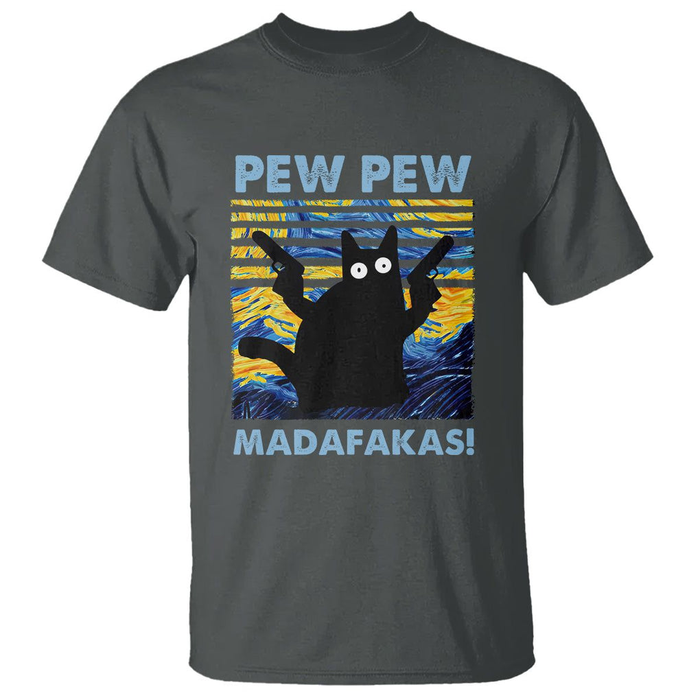 Funny Cat T Shirt Pew Pew Madafakas Retro Vintage Starry Night TS02 Dark Heather Printyourwear