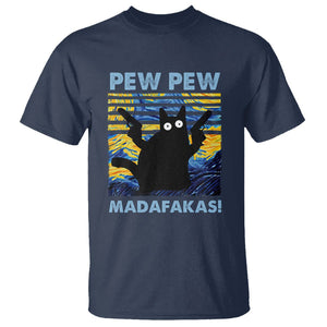 Funny Cat T Shirt Pew Pew Madafakas Retro Vintage Starry Night TS02 Navy Printyourwear