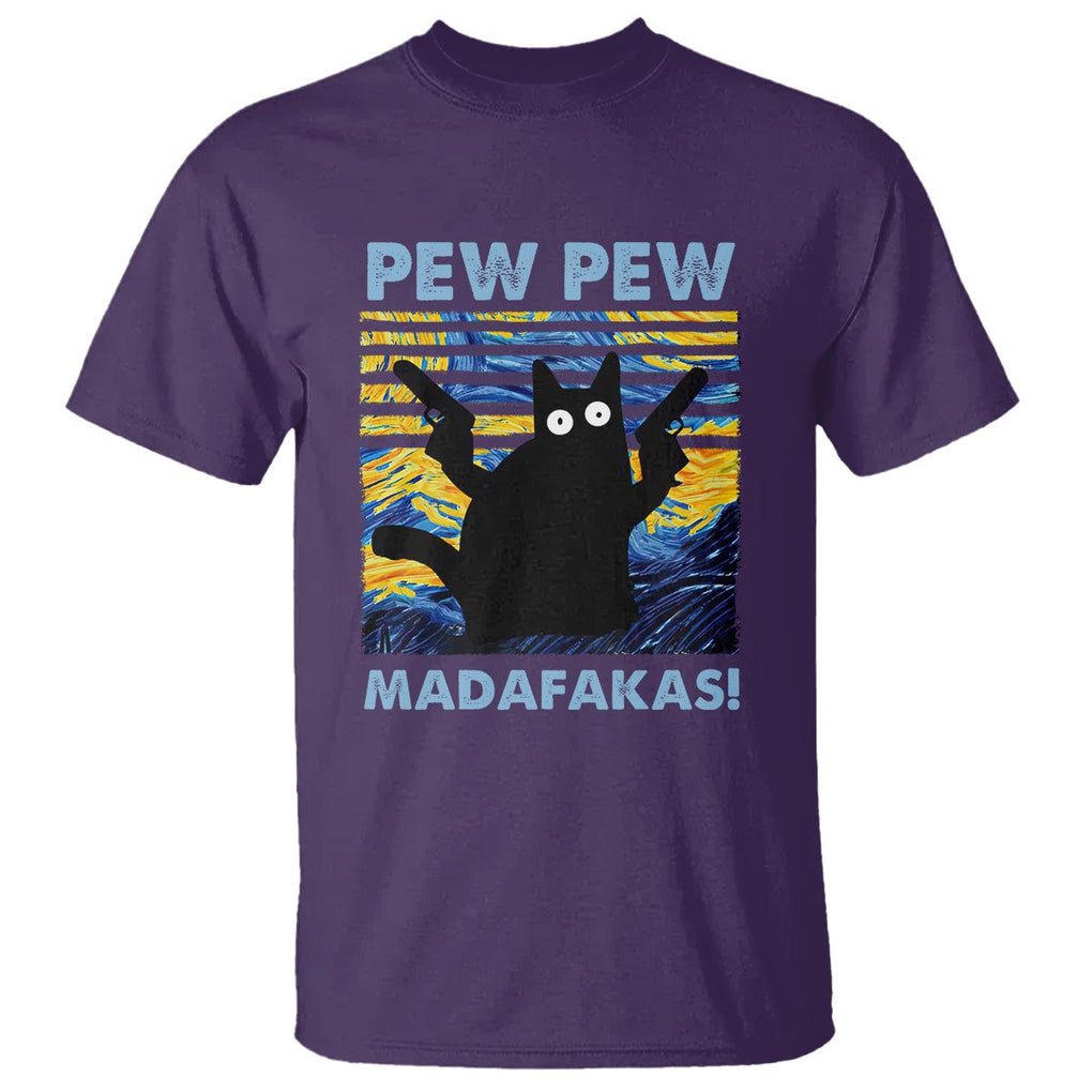 Funny Cat T Shirt Pew Pew Madafakas Retro Vintage Starry Night TS02 Purple Printyourwear