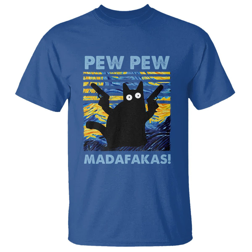Funny Cat T Shirt Pew Pew Madafakas Retro Vintage Starry Night TS02 Royal Blue Printyourwear