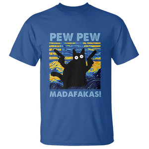 Funny Cat T Shirt Pew Pew Madafakas Retro Vintage Starry Night TS02 Royal Blue Printyourwear