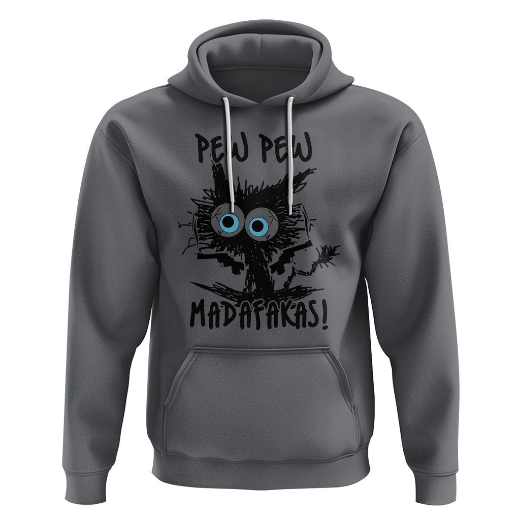 Funny Burnt Cat Hoodie Pew Pew Madafakas TS02 Charcoal Printyourwear