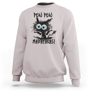 Funny Burnt Cat Sweatshirt Pew Pew Madafakas TS02 Ice Gray Printyourwear