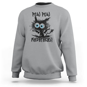 Funny Burnt Cat Sweatshirt Pew Pew Madafakas TS02 Sport Gray Printyourwear