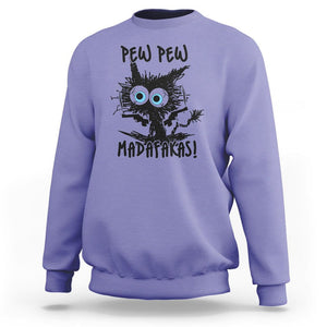 Funny Burnt Cat Sweatshirt Pew Pew Madafakas TS02 Violet Printyourwear