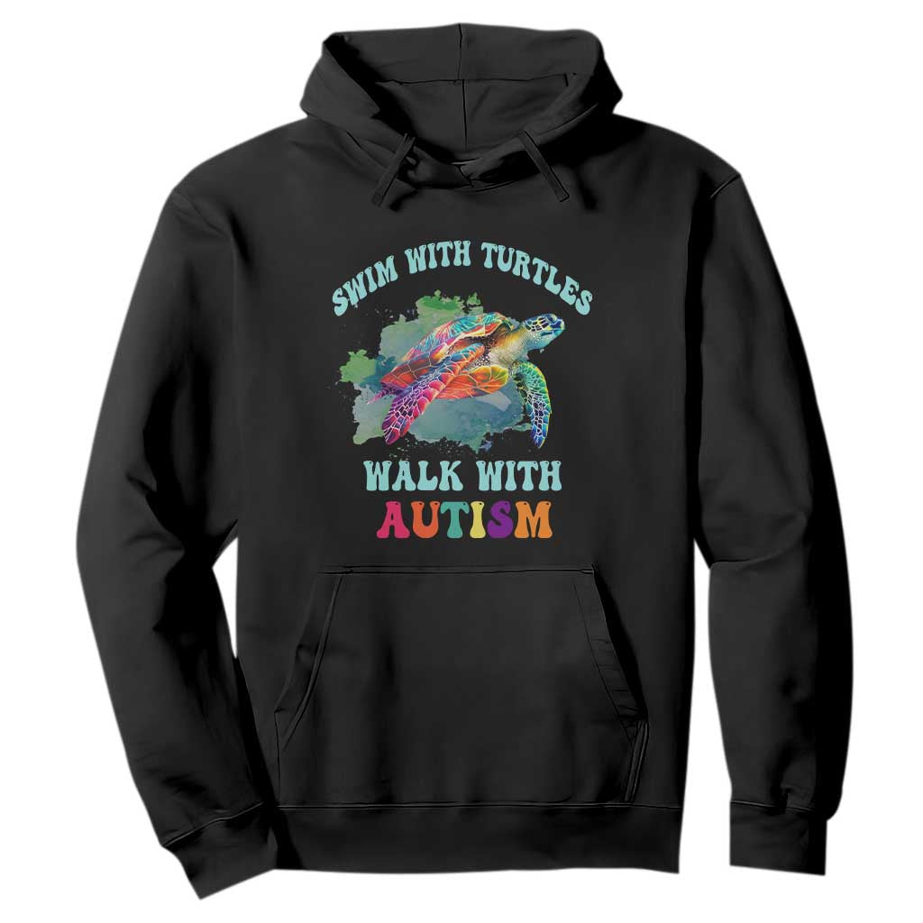 Turtle Autism Acceptance Hoodie Swim With Turtles Walk With Autism TS02 Black Printyourwear