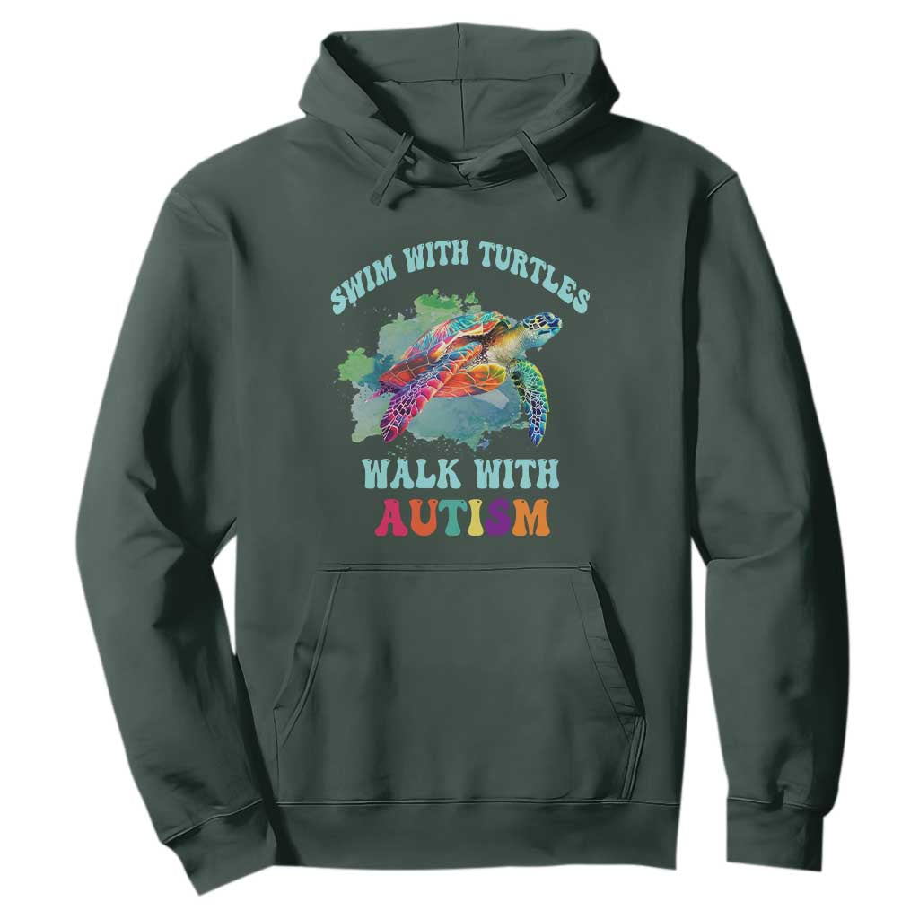 Turtle Autism Acceptance Hoodie Swim With Turtles Walk With Autism TS02 Dark Forest Green Printyourwear