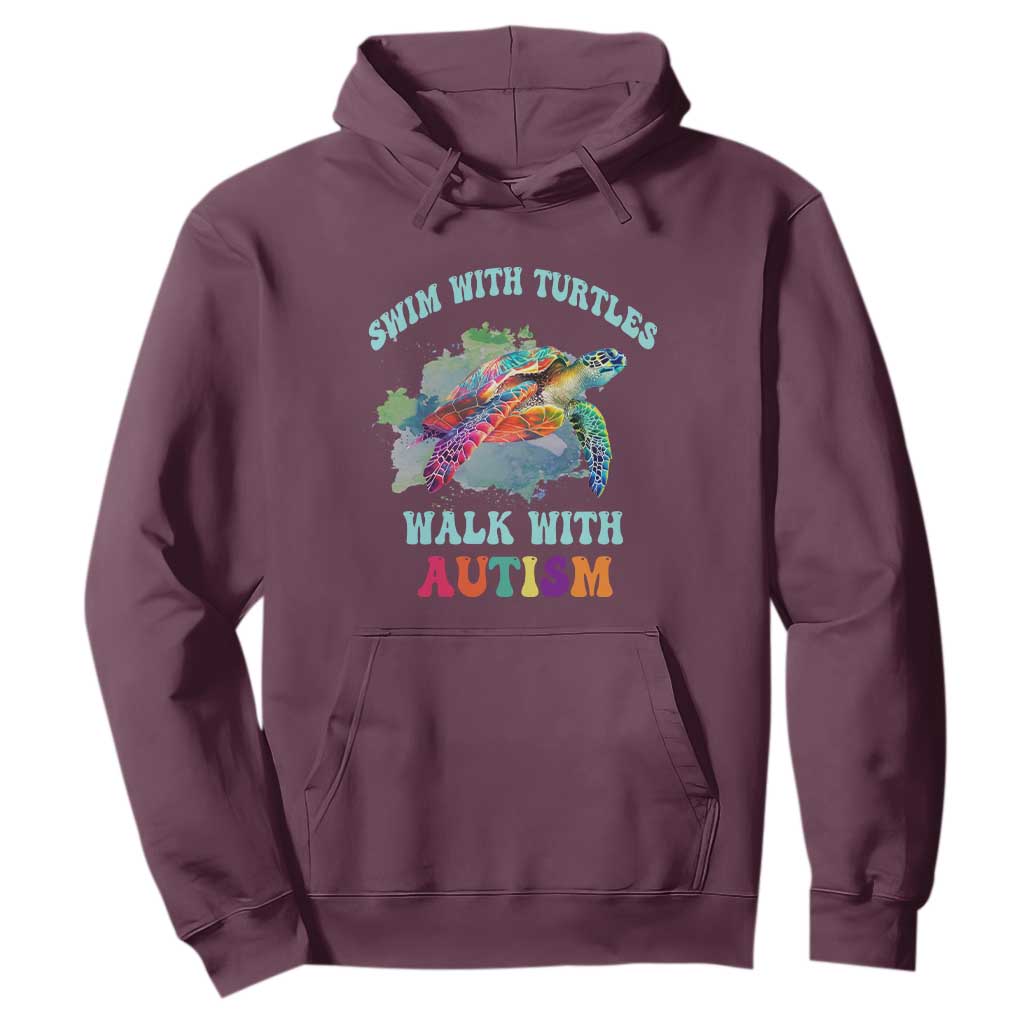 Turtle Autism Acceptance Hoodie Swim With Turtles Walk With Autism TS02 Maroon Printyourwear
