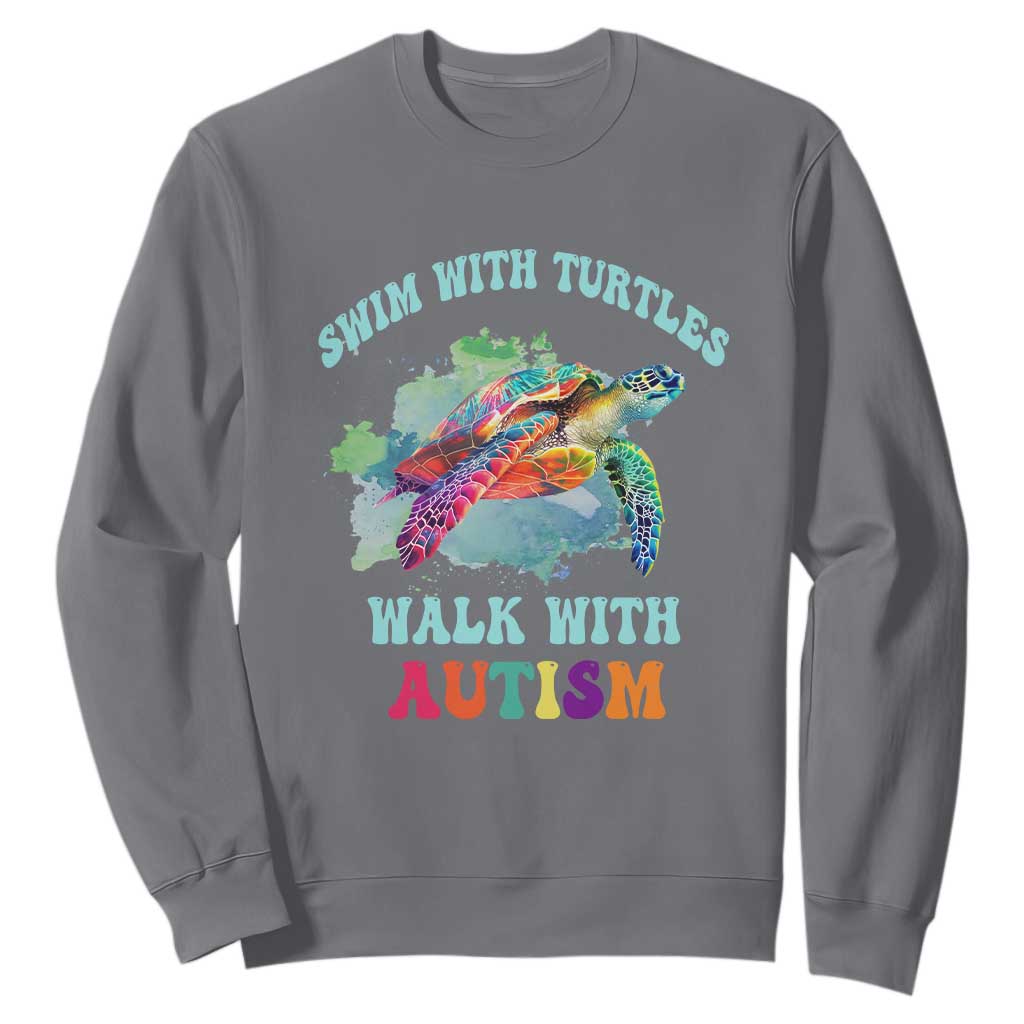 Turtle Autism Acceptance Sweatshirt Swim With Turtles Walk With Autism TS02 Charcoal Printyourwear