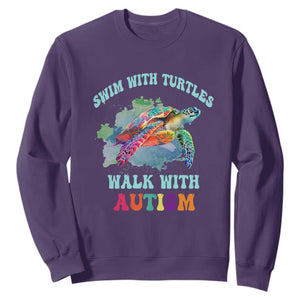 Turtle Autism Acceptance Sweatshirt Swim With Turtles Walk With Autism TS02 Purple Printyourwear