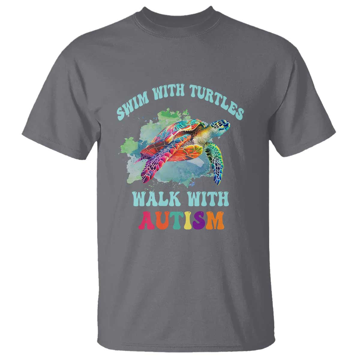 Turtle Autism Acceptance T Shirt Swim With Turtles Walk With Autism TS02 Charcoal Printyourwear