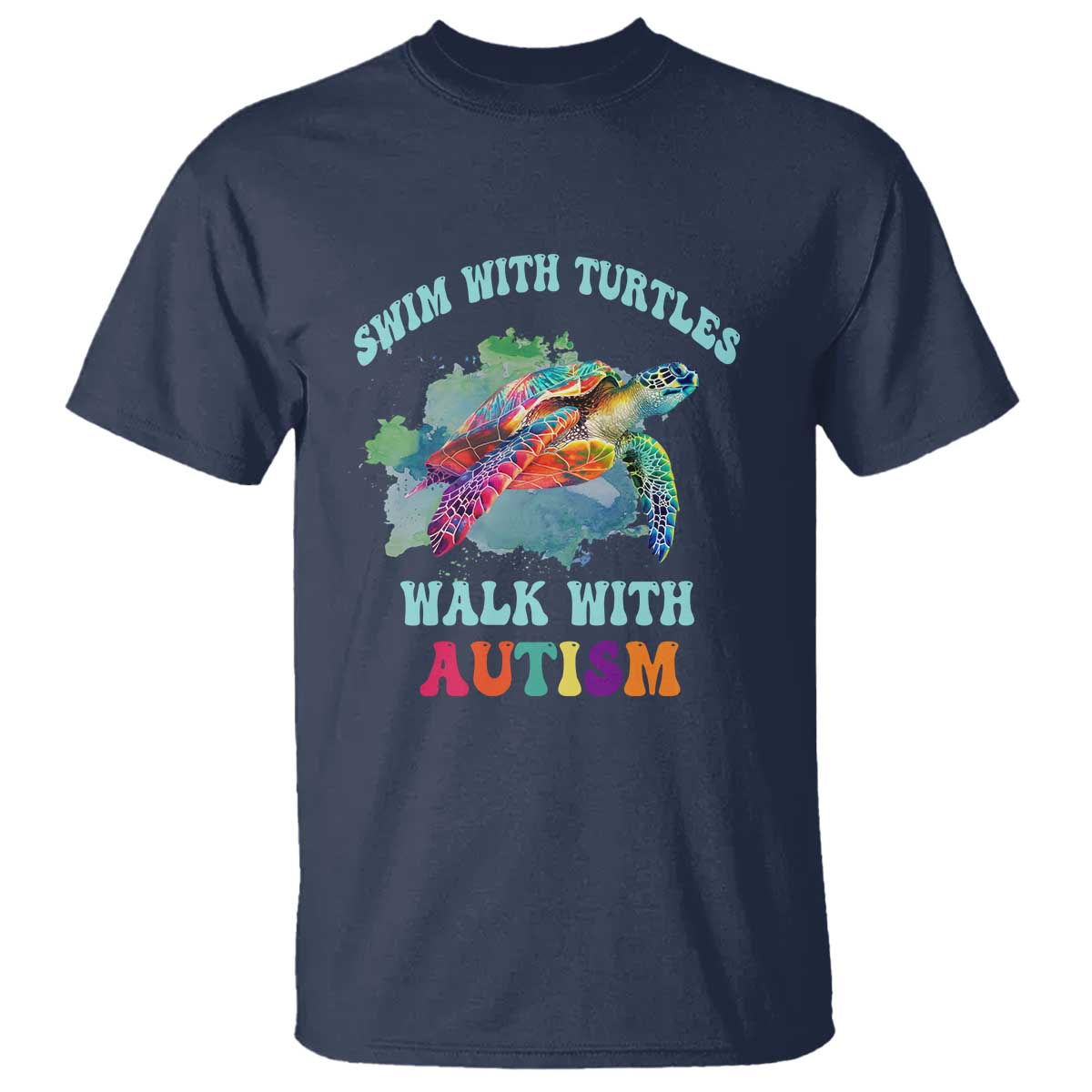 Turtle Autism Acceptance T Shirt Swim With Turtles Walk With Autism TS02 Navy Printyourwear