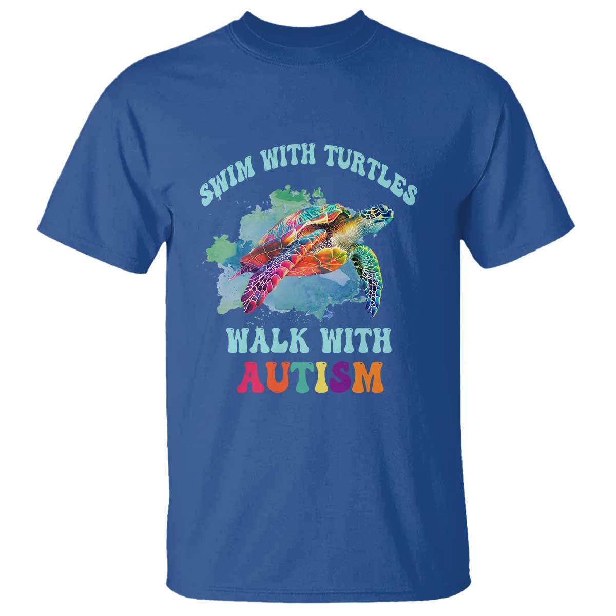 Turtle Autism Acceptance T Shirt Swim With Turtles Walk With Autism TS02 Royal Blue Printyourwear
