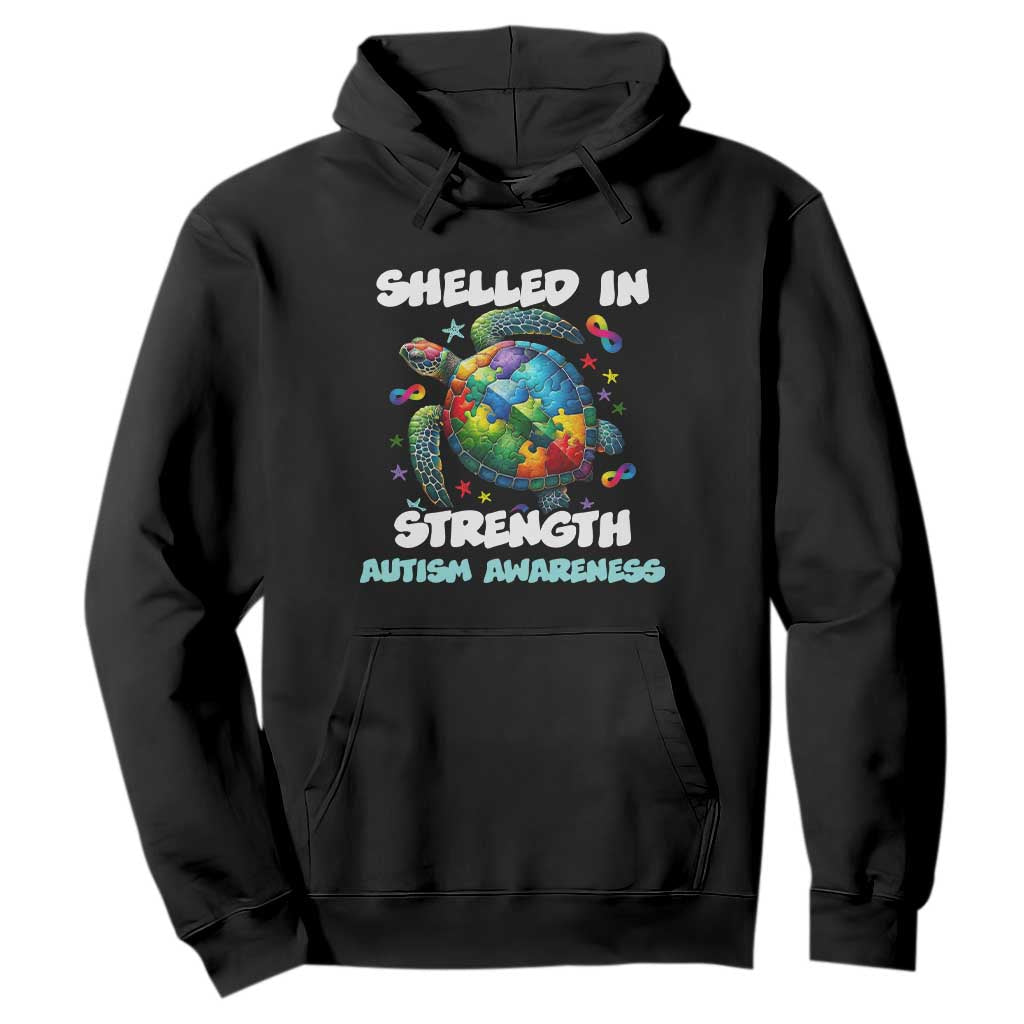 Turtle Autism Acceptance Hoodie Shelled In Strength TS02 Black Printyourwear