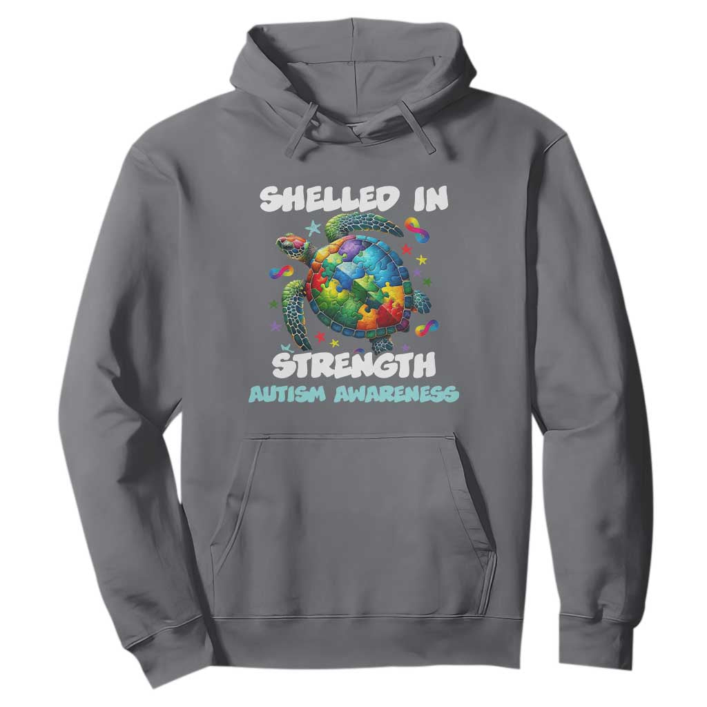 Turtle Autism Acceptance Hoodie Shelled In Strength TS02 Charcoal Printyourwear